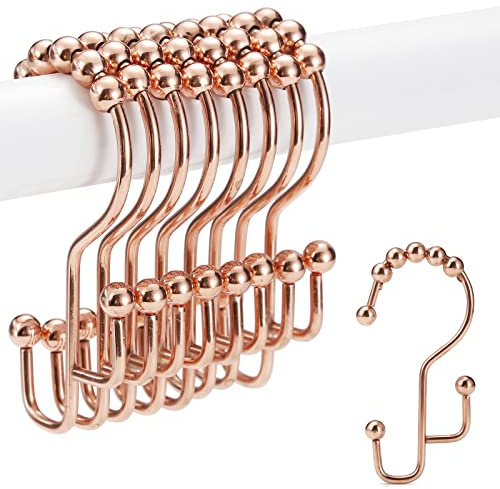 Sutine Lot de 12 anneaux de rideau de douche en acier inoxydable résistant à la rouille pour rideaux de douche et doublures Or rose