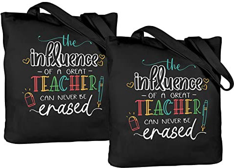 CARAKNOTS Lehrer-Wertschätzungsgeschenke für Frauen, schwarze Lehrertasche, Lehrer-Geschenke von Schülern, Abschlussfeier, Valentinstag, Erntedankfest, Weihnachtsgeschenke für Lehrer, Leinen, 2 Stück