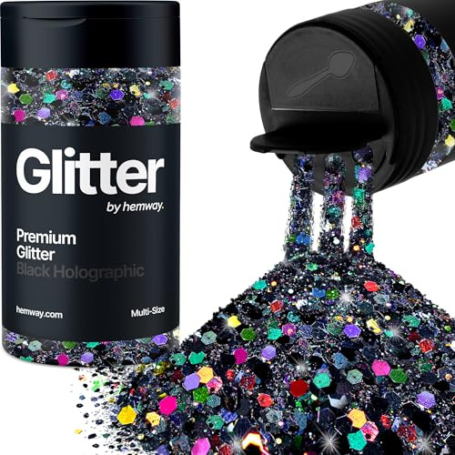 Hemway Schwarz Holografisch 5 Größe Glitzer Mischen 120g/4.2oz Fein Grob Metallisch Harz Handwerk Multi-Größe Glitzer Paillette Shaker für Epoxid, Haare Gesicht Körper Auge Nagel Kunst Festival Party