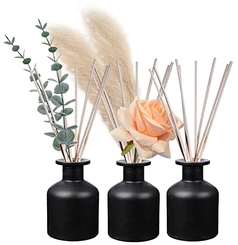 HOSSIAN 150ml / 50oz 3PCS bottiglie di diffusore di canna, diffusore di profumo bottiglia vuota con 28 pezzi di bastoni di canna per accessori di profumo domestico e stanza regalo per donne(Nero)