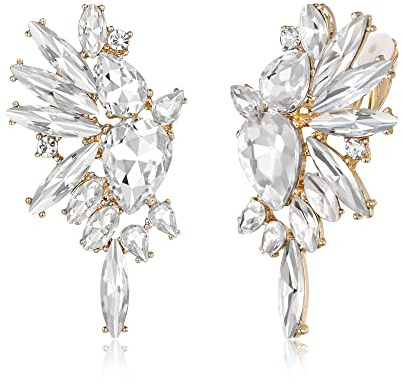 EVER FAITH Flügel Kristall Ohrclips Mode Statement Ohrringe Art Deco bunte Marquise Tropfen Braut baumeln Clip-on für Damen