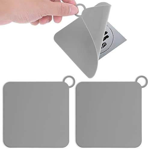 COMNICO 2 Pack tub Stopper Silicone Floor Drain Cover Deodorant mat Seal Plug Universal Shower Floor Sink Anti-Blocking Sticker Hair Catcher Bathroom (Grey)