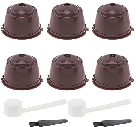 Capsule de Café Réutilisable pour Les Brasseurs Nescafé Dolce Gusto, Lot de 6 Filtres à Capsules de Café Colorés Rechargeables Avec Brosse de Nettoyage et Cuillère à Mesurer, Brun