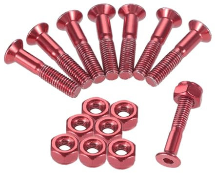 8-teiliges Allrad-Skateboard-LKW-Brücken-Hardware-Set, Surfbrett, langes Brett, verlängerte Schrauben, Brückennagel, Muttern Skateboard-Hardware-Kit (Color : Red)