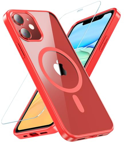 Hensinple Für iPhone 11 Hülle mit MagSafe, Magnetisch Handyhülle iPhone 11 mit Panzer Schutz Glas Rundumschutz Stoßfest Militärstandard Outdoor Cover Schutzhülle für iPhone 11 Case -Rot