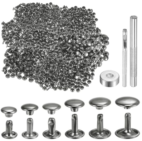 QUARKZMAN 300 Ensembles de Rivets en Cuir 6 Taille Rivets à double capuchon en métal, boutons-pression, attaches avec 3 outils de réglage, rivets pour artisanat du cuir, bricolage, bronze