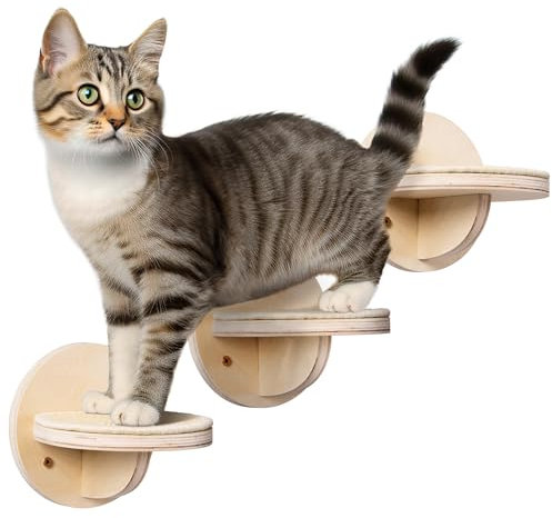 Navaris Katzen Kletterwand 3-Teilig - Katzentreppe für die Wand mit Sisal-Matten - 3X runde Katzen Wandelemente - Katzenkletterwand - Kletterwand für Katze