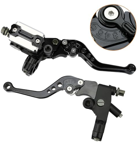 SOLLON Universal Motorcycle 7/8 22mm Handlebar Brake Master Cylinder Reservoir Adjustable Clutch and Brake Lever CNC Left & Right Set for Harley Honda Kawasaki Suzuki Yamaha (Black)