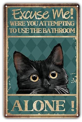 KONFEN Vintage Metal Bathroom Cat Sign Wall Art, Retro Decor Plaque Gift for Cat Lovers, Home, Bar, Door