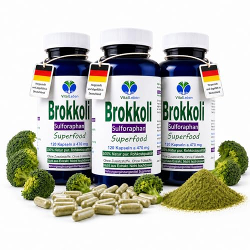 BROKKOLI 360 (3x120) Kapseln Sulforaphan & Indol-3-Carbinol naturdosiert - kein EXTRAKT. ANTIOXIDANTIEN, VITAMINE, MINERALIEN, sekundäre PFLANZENSTOFFE. Natur pur. OHNE ZUSATZSTOFFE. 26820-3