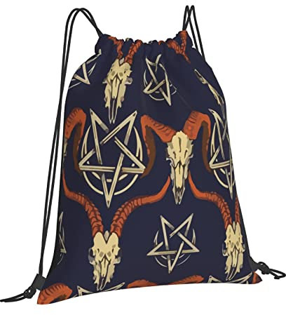 501 Herren Damen Sportbeutel Satan Baphomet Schafkopf-Dämon Turnbeutel Hipster Tunnelzug Gymsack Komfortabel Fußballtasche Für Schule Reise Strand