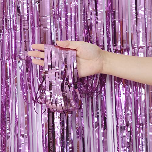 SYSUII 6 Stück helles Lila Lametta Vorhang - 1m x 1m Metall Lametta Vorhänge Folie Fransen Hintergrund Vorhang Tür Fenster Dekoration für Geburtstag Deko Hochzeit Party Baby Shower Weihnachten
