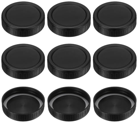 sourcing map 70mm Regular Mouth Plastic Mason Jar Lids, 9pcs Plastic Storage Caps with Sealing Rings for Ball Canning Jars, Black