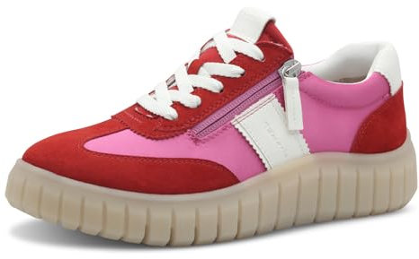 Tamaris Comfort Damen Sneaker flach mit Chunky-Sohle Low Top, Mehrfarbig (Red/Fuchsia), 39 EU