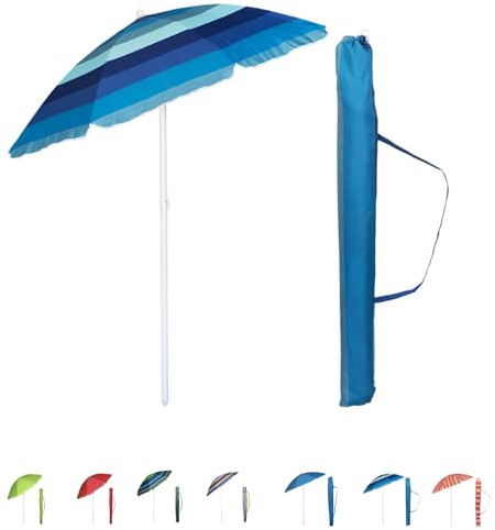 VIRSUS Ombrellone da Spiaggia 950, Diametro 180 cm, Tessuto Poliestere 440 gr, Asta in metallo da 32 mm, 8 Stecche, Snodo Regolabile, Ombrello da Mare con Sacca Tracolla (Righe Blu e Azzurro)