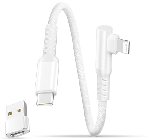 BASESAILOR USB C to Lightning Cable Right Angle 0.3M with USB A Adapter | USB Type C Fast Charging Cord Lead for Apple iPhone 14 13 12 11 Mini Pro Max Plus,XS XR X 8 7 SE,iPad 8th 9th Generation