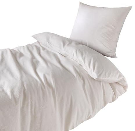Traumschlaf Seersucker Bettwäsche Uni – Luftig leichte Sommerbettwäsche aus 100% Baumwolle – bügelfrei & atmungsaktiv – mit Reißverschluss – 140x200 cm + 70x90 cm, Weiss