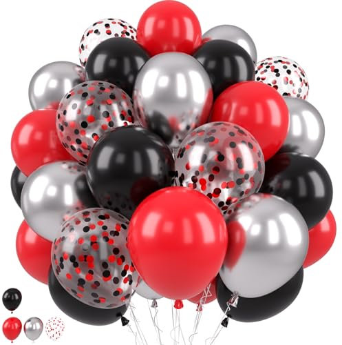 Red Black Silver Balloons, Black and Red Balloons Metallic Silver Balloon Confetti Balloon for for Man Theme Birthday Baby Shower Wedding Race Car Party Decorations