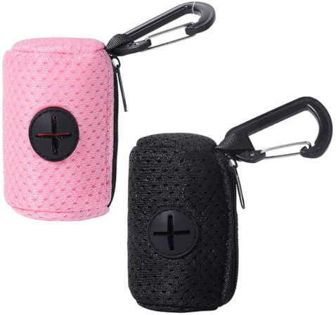 EIHI 2 Stück Stoff Kotbeutelspender für hunde, Hundekotbeutelspender, Kackbeutel für hunde, Hundekotsammler, Hundekotbeutel halter, Schwarz + Rosa
