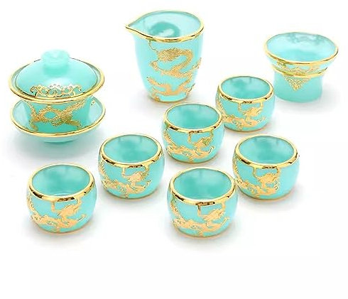 FHPEWXDG Set da tè, Set da tè pomeridiano, Set da tè per Adulti, Set da tè in Giada intarsiata in Oro, Set da teiera e Tazza per la casa