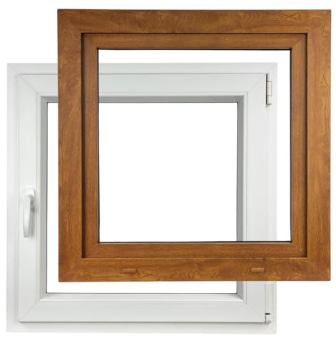 ALUCON Fenster 700x700 mm – Kunststofffenster 70x70 cm – Flügelfenster Innen Weiß/Außen Goldene Eiche – DIN Rechts