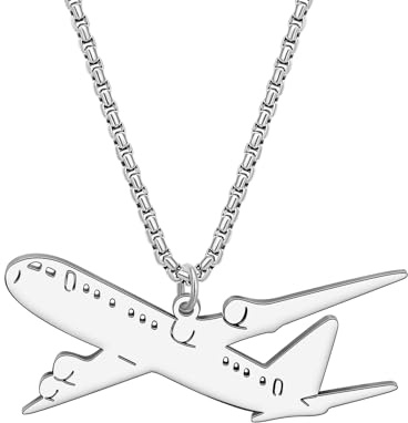 HUAGEO Edelstahl 18K Vergoldet Silber Cool Flugzeug Halskette Helikopter Anhänger Kette für Frauen Neuheit Schmuck Charms Geschenke (Versilberung)