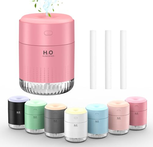 Colorful Mini Humidifier, USB Rechargeable Humidifier, 4 Modes Super Quiet, Humidifiers For Bedroom,Suitable For Travel Office Family-Pink