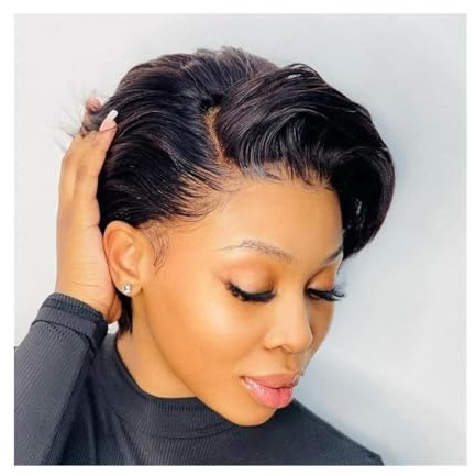 Perruques pour femmes Perruques courtes coupe lutin 13 × 6 × 1 T partie dentelle avant perruques for femmes brésiliennes Remy couleur de cheveux sans colle HD Transparent partie profonde dentelle fron