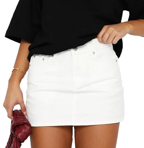 Felcia Women's Denim Mini Skirt Solid Color Bodycon Jeans Skirts Casual Stretchy Going Out Denim Skirt Y2k Streetwear (A-White, L)