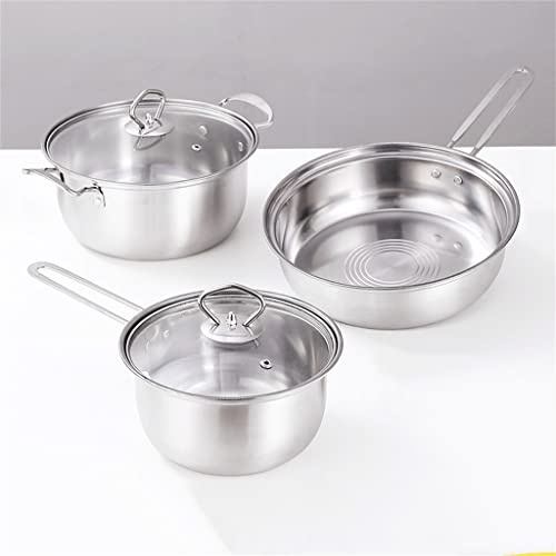 ZOCWJK Cooking Pot, Frying Pan,3 Pots and 5 Pieces Set Stainless Steel Pot Frying Pan Set Pressure Cooker Milk Soup Pot Steam Cooker Kitchen Cooker (