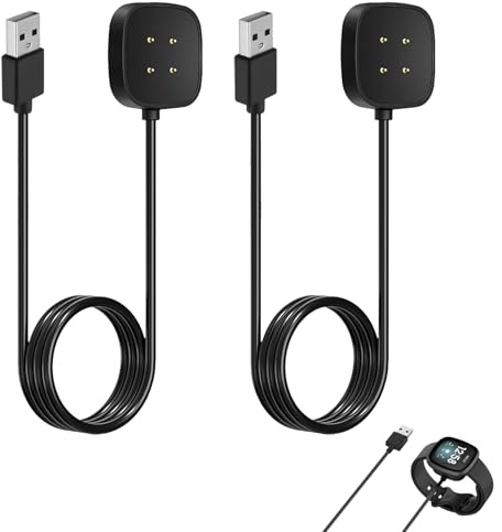 2 Stücke Ladekabel für Fitbit Versa 4, Fitbit Sense 2, Fitbit Versa 3, Fitbit Sense Smartwatch, USB Ladestation Magnetisches Ladegerät, Ersatz-Ladekabel, Nicht kompatibel mit Versa 1/2, 100 cm/3,3 Fuß