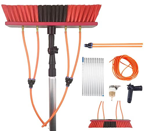 Teleskop-Fensterreinigungsstange mit wasserzuführender ausziehbarer Bürste, ideal für Wintergarten, Dach, Photovoltaik, 6 m Stange, 30 cm Bürstenkopf