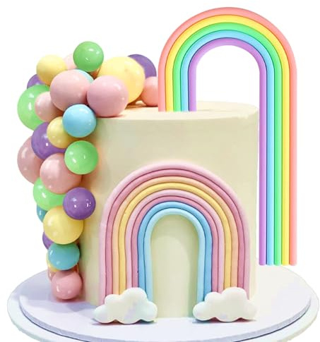 Tortendeko Macaroon Regenbogen Ball Kuchen Toppers Pastell Farbe Kugeln Cupcake Toppers für Geburtstag Baby Dusche Hochzeit Party