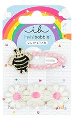 invisibobble SNAP CLIP KIDS Happy Spring Bee (2 Stück) – Haarspangen Set für Kinder mit Biene & Blümchen – Für Mädchen & Jungen – Kinder Haarspange für dünnes Haar – Stylisch, verspielt & sicher