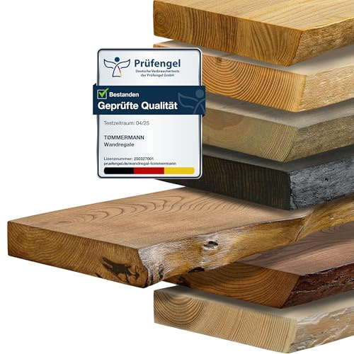 tømmermann - Wandregal mit Baumkante - massives Schweberegal Farbe Whiskey 60 cm Länge - Regalbrett aus Eschenholz 100% natürlich - Rustikales Wandboard mit unsichtbarer Wandmontage - Massivholzbrett