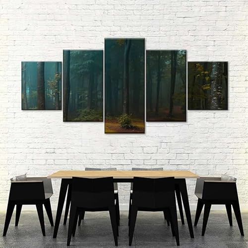 QYYAMDEQ 5 Pièces Tableau Mural Forêt sombre brumeuse Image Sur Toile Photo Images Motif Moderne Tableau Cuisine Decoration Murale(Pas De Cadre)