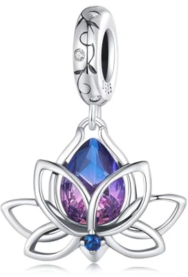 Pendentif Femme Lotus Argent 925 - Charme Personnalisé, Bijou Original pour Colliers, Bracelets & Boucles - pour Mères, Filles et Famille