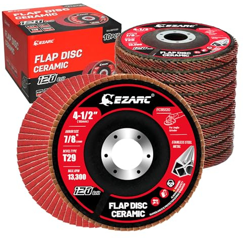 EZARC Disco lamellare con grana 120, 115 mm, disco abrasivo, tipo 29, ruota abrasiva in ceramica per acciaio inossidabile, metalli non ferrosi, ghisa e lamiere, confezione da 10