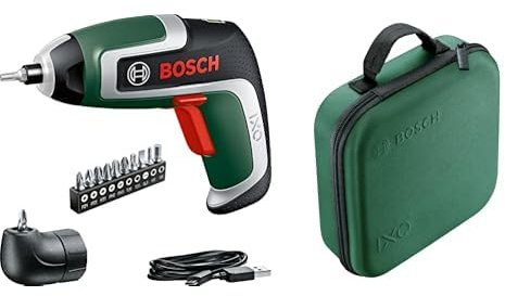 Bosch atornillador a batería compacto IXO set (7.ª generación; 3,6 V; 2,0 Ah; 5,5 Nm; adaptador de atornillado en ángulo; con cable micro USB + Bosch Estuche de almacenamiento para herramientas