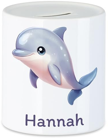 Kiddle-Design Spardose Kinder mit Namen Personalisiert, Tiermotiv Delfin Geschenk für Mädchen & Junge Geburtstag, Weihnachten, Geburt und Taufe - Sparschwein Geldgeschenk und Wunscherfüller