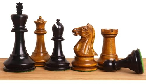 Royal Chess Mall - 3.6 Golden Castle Craftsman Reproduction Chess Set - Chess Pieces Only - Antiqued & Ebonised Boxwood