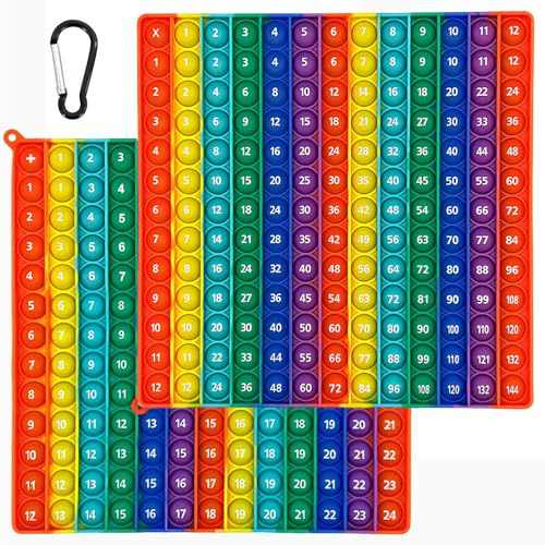 Times Table Poppet, Double-Sided Multiplication Pop It 12x12 &12+12 Addition Pop It Maths,Stress and Anxiety Relief ,Silicone Times Tables Poppit Fidget Toy for Kids Ages 5-7 ( 24 x 24cm)