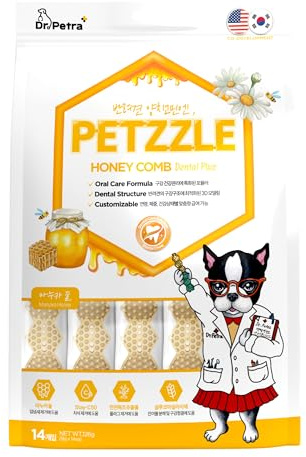 DR.PETRA PETZZLE Honeycomb Dental Plus Dog Dental Chews, Treats, Dog Teeth Cleaning, Dental Care Snacks - Tartar & Breath Care Formula (Manuka Honey Flavor), 14 Treats (4.45 oz.)