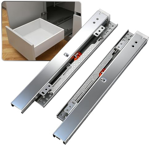 1 paio di guide per cassetti completamente estraibili – guida a sfera pesante montaggio laterale, portata 45 kg, guide argentate per armadi e cassettiere, per cucina, armadio, pattumiera (30 cm)