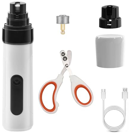 Levigatrice per artigli per cani con 2 testine abrasive, levigatrice per unghie per animali domestici con pinza per artigli, tagliazampe, 2 velocità, ricaricabile USB, lima elettrica per unghie di