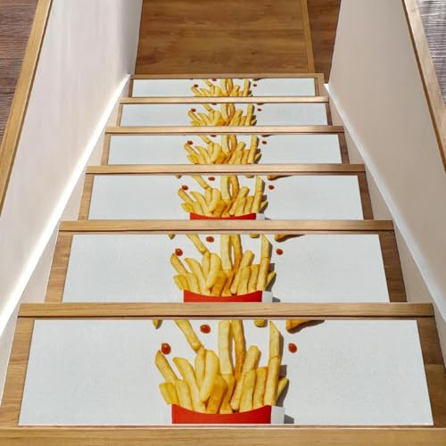 RODAILYCAY Alfombra antideslizante para peldaños de escalera, 15 unidades, patatas fritas, caja roja, camino de escalera para peldaños de madera en interiores, alfombras de paso de escalera con