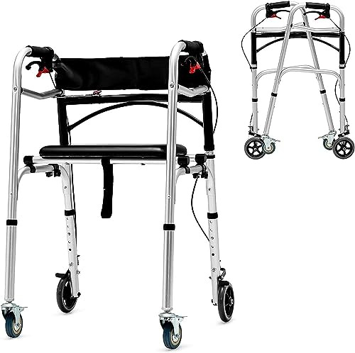 Faltbarer Rollator, Gehgestell mit Rädern, zusammenklappbar Sitz und, höhenverstellbarer Standfuß Bremsen, aufrecht for Senioren