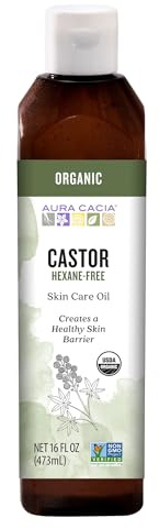 Aura Cacia Organic Castor Oil, Pure Ricinus Communis Oil, For Skincare, Hair Care, Massage, Carrier Oil | 16 Fl Oz (Pack of 1)