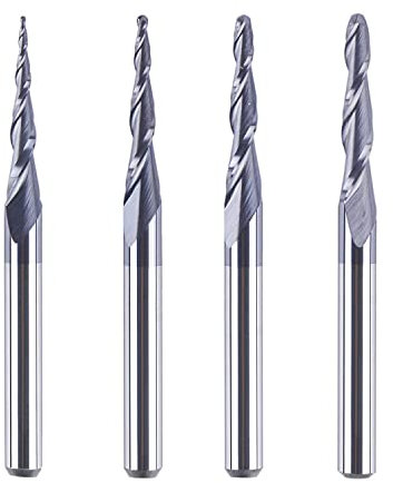 SpeTool 4 Stück 2 Flöten Kugelkopffräser mit Konischer Spitze Fräser CNC Gravierfräser R0,25mm-1,0mm 3,175mm (1/8) Schaft Vollhartmetallfräser für Oberfräse mit TiAlN Beschichtung für 2D 3D Gravur