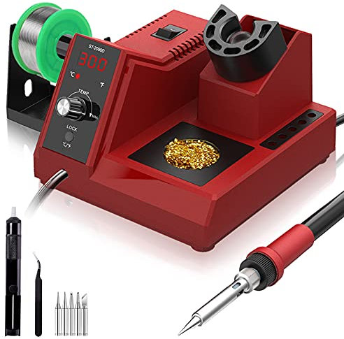 Lötstation 80W, LYLIN Digital lötkolben Set Profi Lötstationen (80-480°C Temperatur Regelbar, LED-Anzeige, Schlaffunktion, C/F-Schalter) Premium Lötset für Schule Labor Hobbylöten